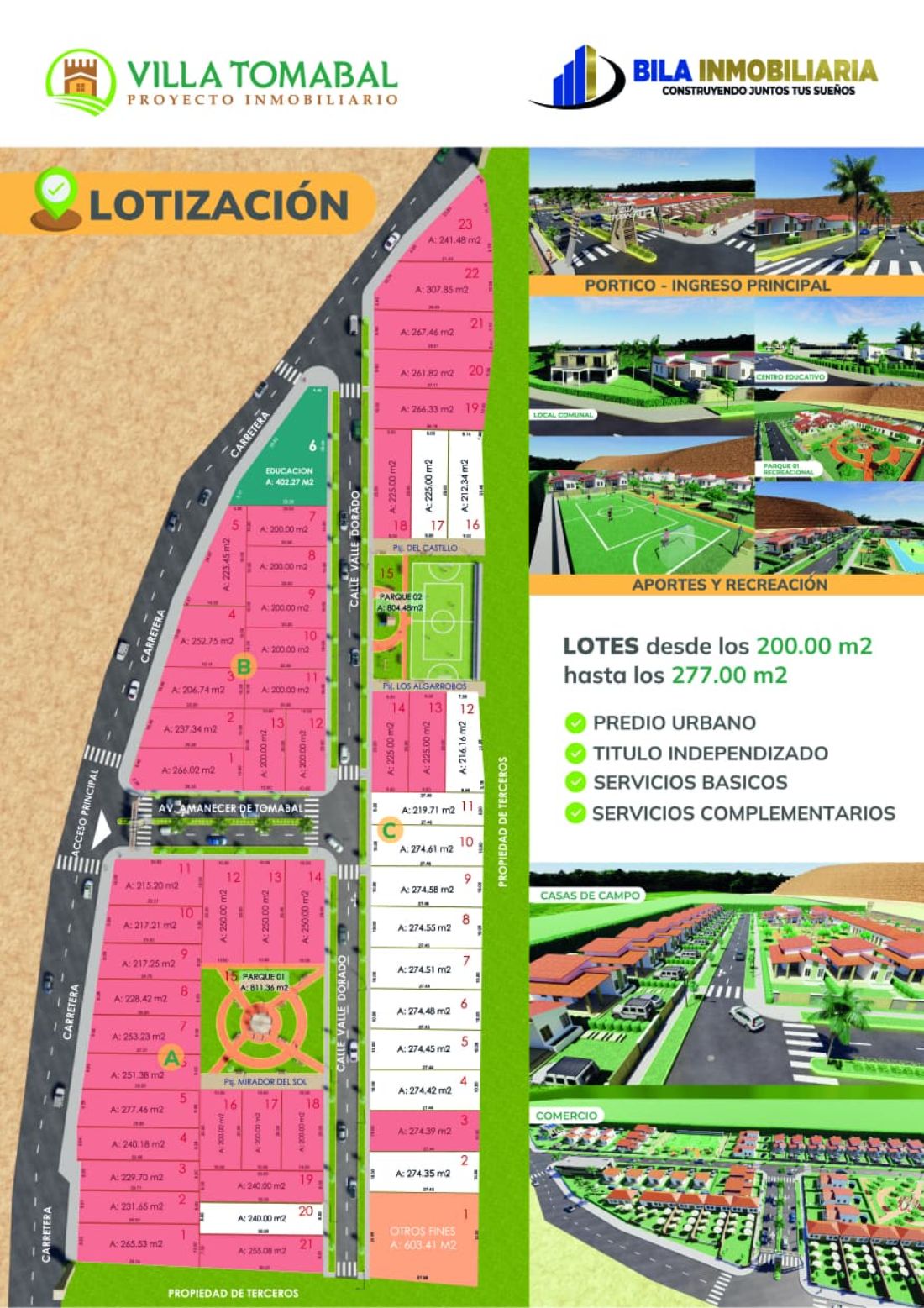 Plano de lotización de Villa Tomabal